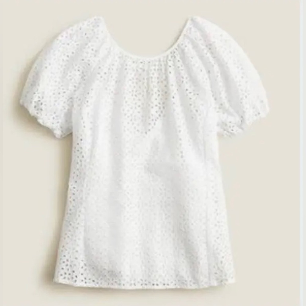 J. Crew NWT‎ V-Back Puff-Sleeve Eyelet Top